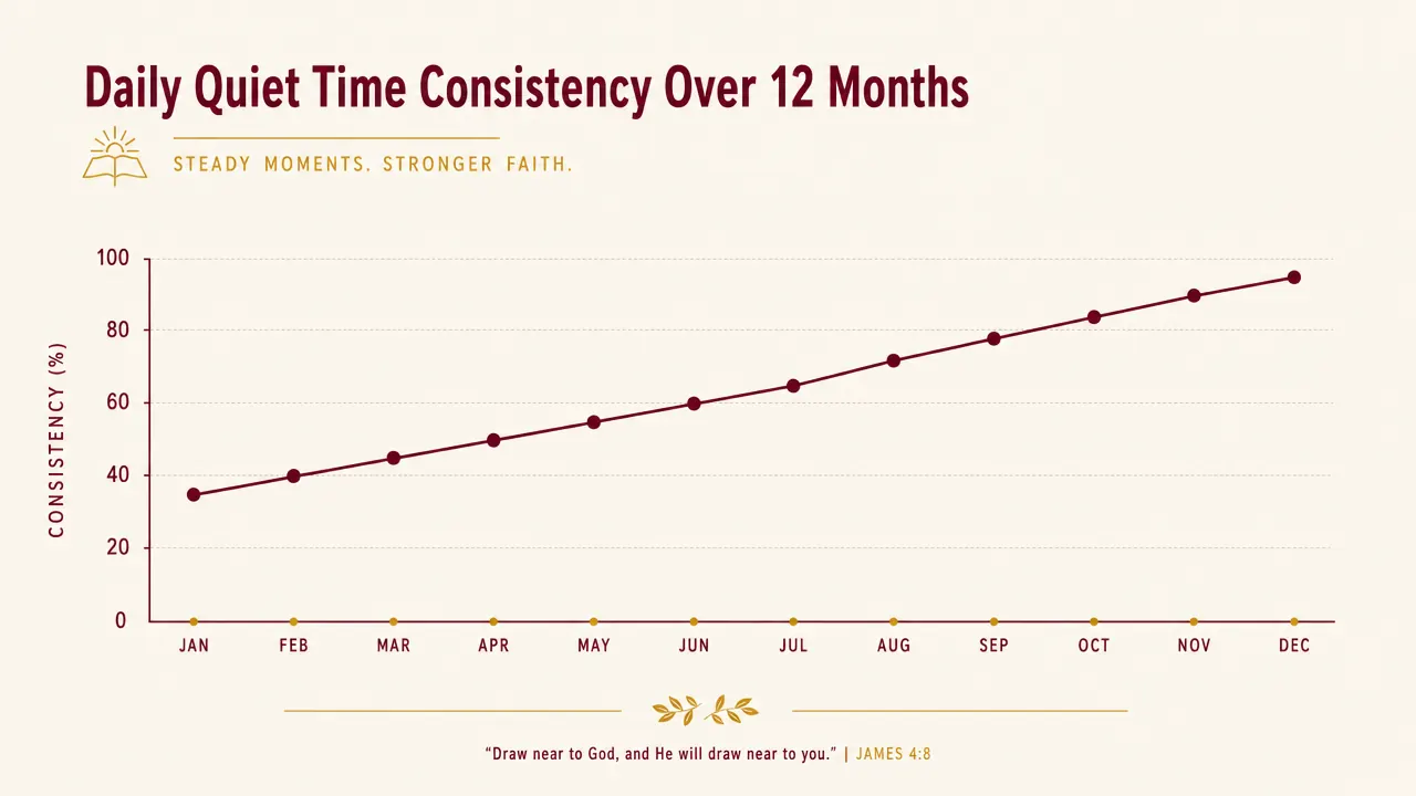 Simple line chart showing gradual growth in daily quiet time consistency over twelve months